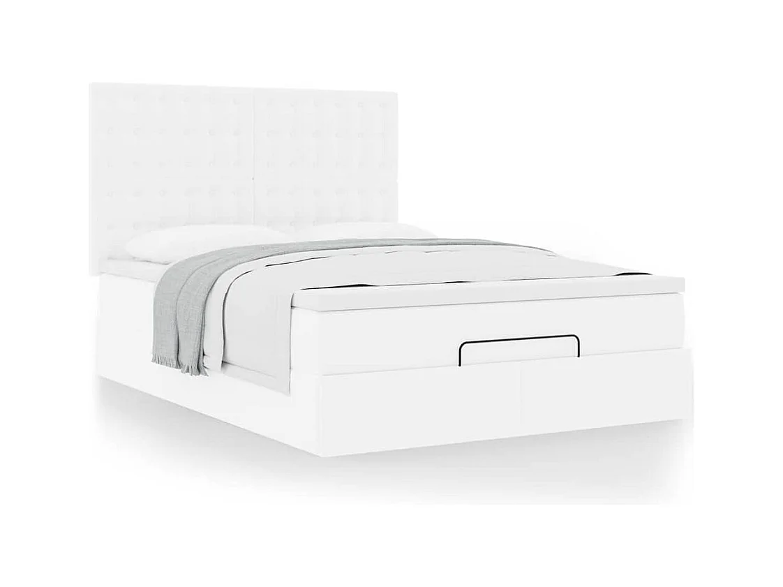 Cadre de lit ottoman avec matelas blanc 140x190 cm similicuir