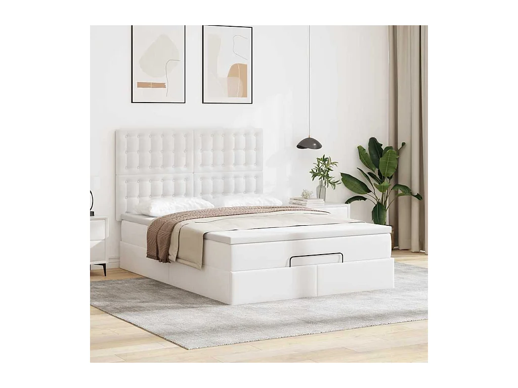 Cadre de lit ottoman avec matelas blanc 140x190 cm similicuir