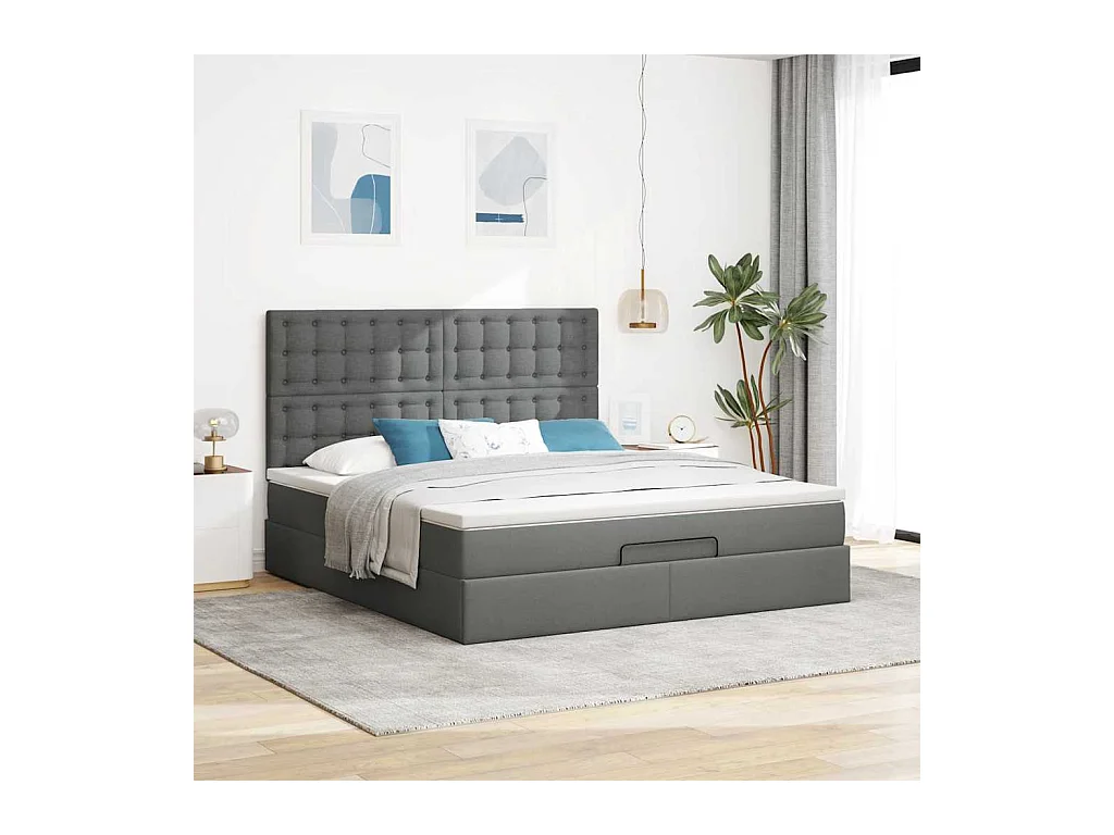 Cadre de lit ottoman avec matelas gris foncé 160x200cm tissu