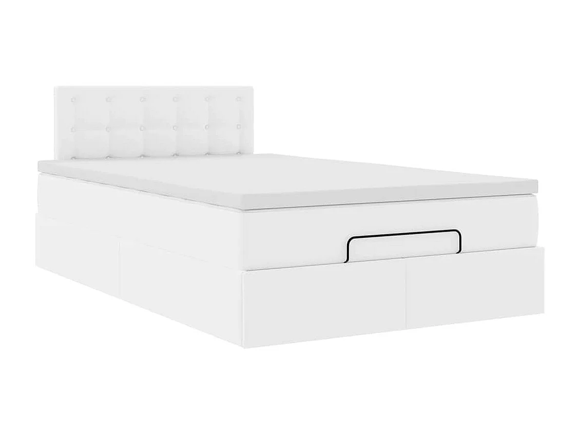 Estructura cama otomana colchón cuero sintético blanco