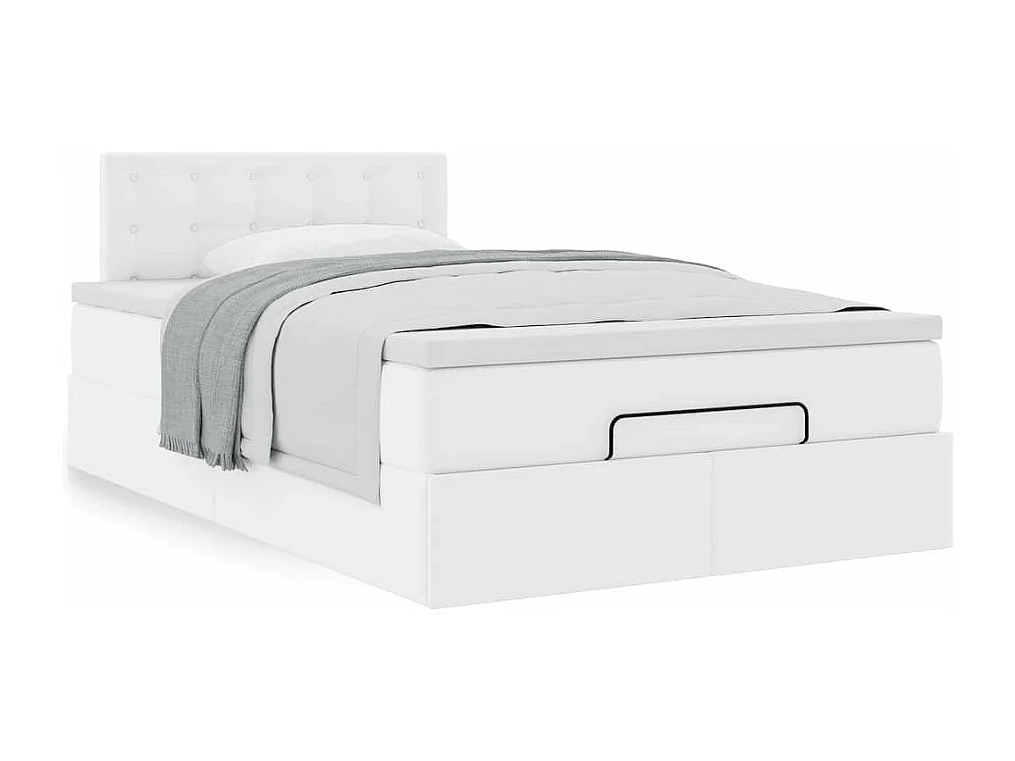 Estructura cama otomana colchón cuero sintético blanco