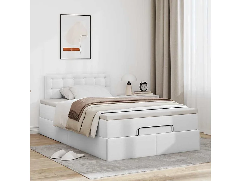 Estructura cama otomana colchón cuero sintético blanco