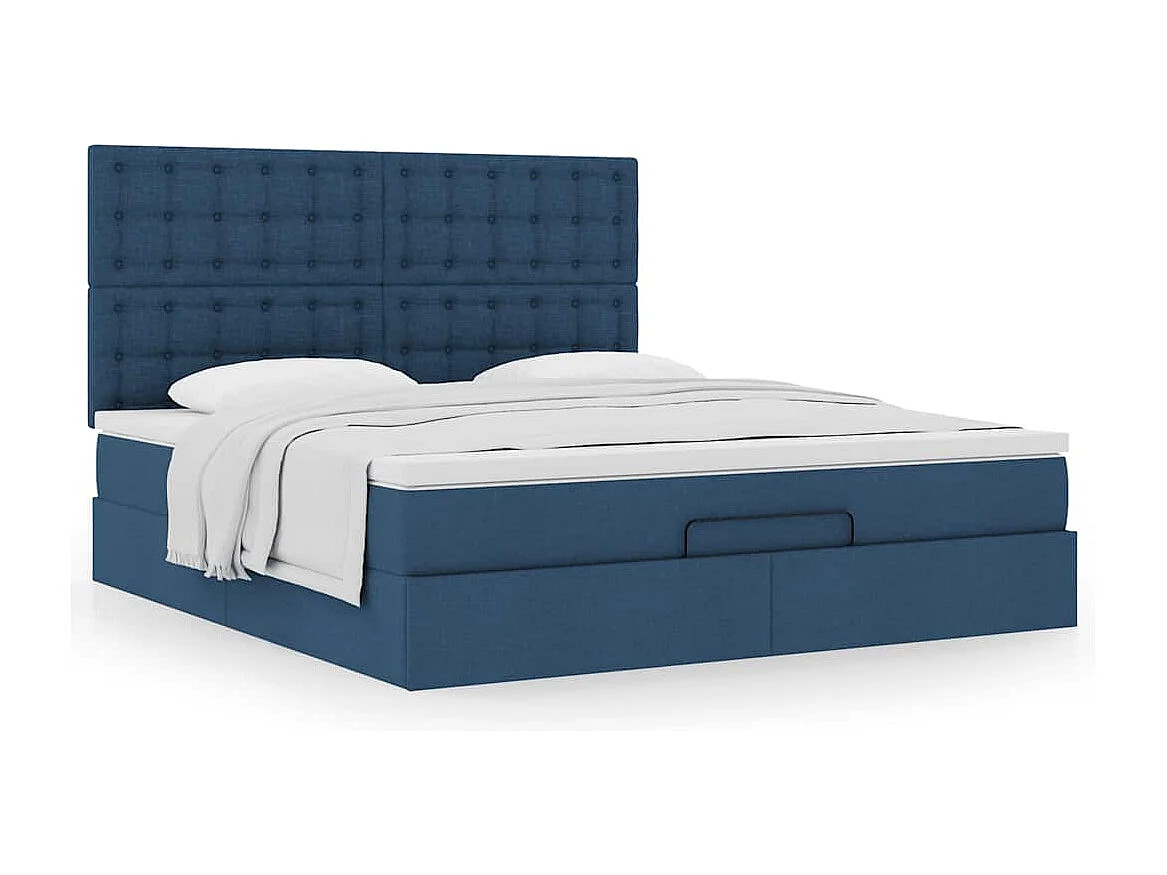 Cadre de lit ottoman avec matelas bleu 160x200 cm tissu