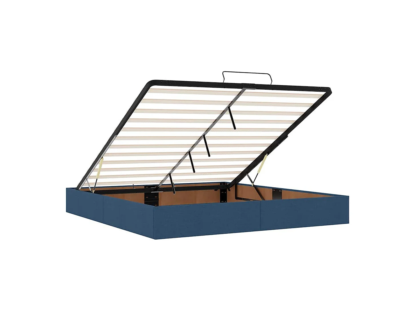 Cadre de lit ottoman avec matelas bleu 160x200 cm tissu