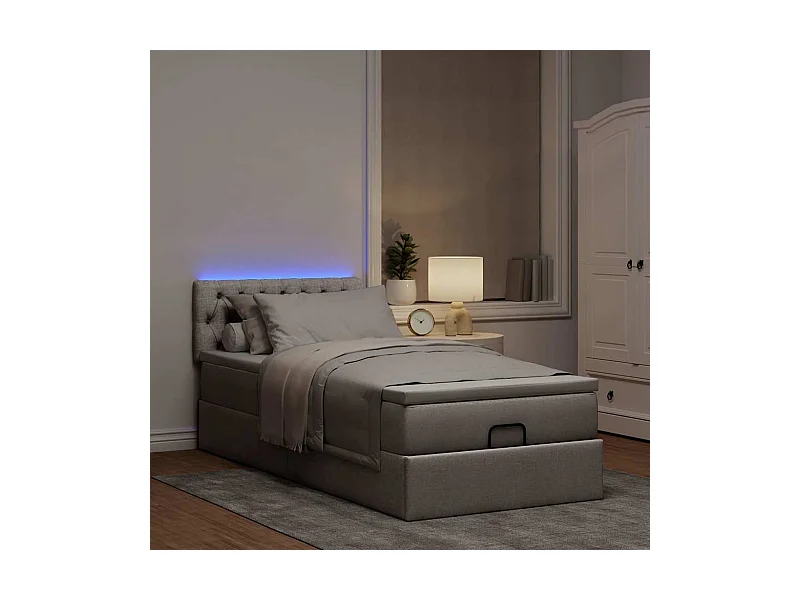 Lit ottoman avec matelas taupe 100x200 cm tissu
