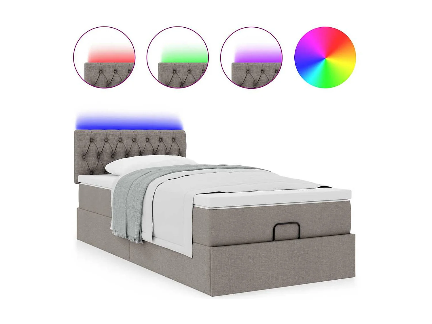 Lit ottoman avec matelas taupe 100x200 cm tissu