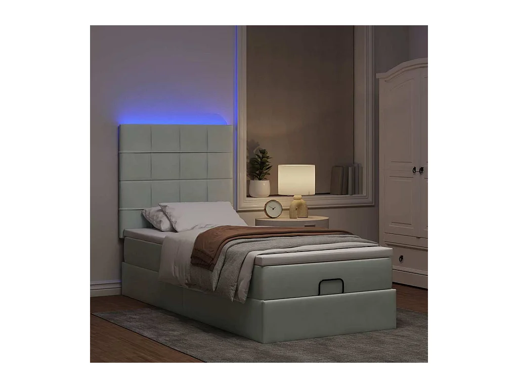 Ottoman bed met matrassen en LED's 80x200cm fluweel lichtgrijs