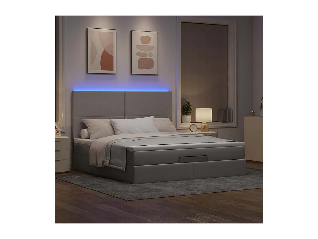 Cadre de lit ottoman avec matelas taupe 160x200 cm tissu