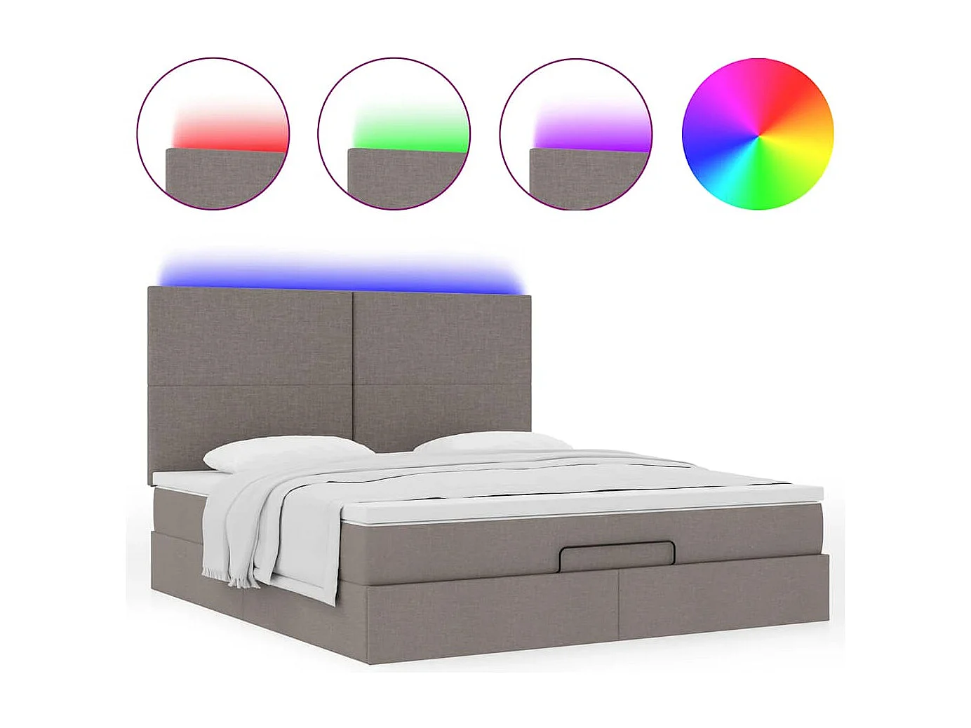 Cadre de lit ottoman avec matelas taupe 160x200 cm tissu