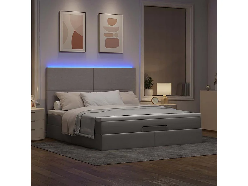 Cadre de lit ottoman avec matelas taupe 160x200 cm tissu