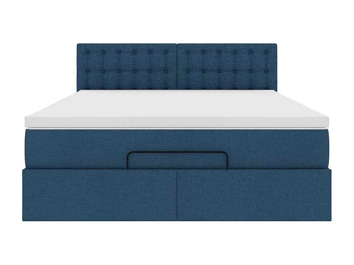 Cadre de lit ottoman avec matelas bleu 140x200 cm tissu