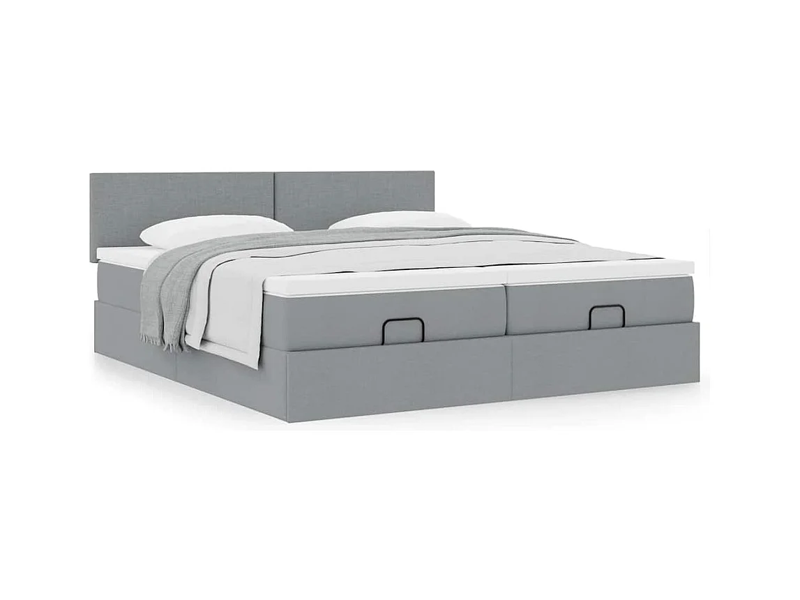 Cadre de lit ottoman et matelas gris clair 160x200cm tissu