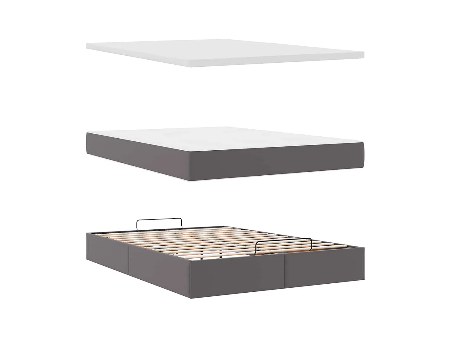 Cadre de lit ottoman avec matelas gris 140x200 cm similicuir