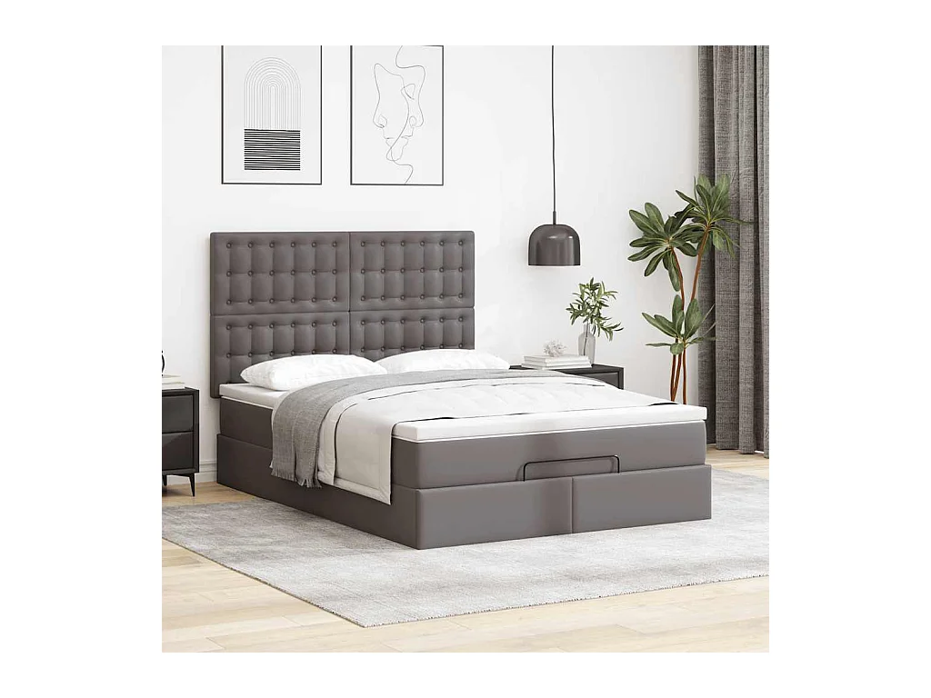 Cadre de lit ottoman avec matelas gris 140x200 cm similicuir