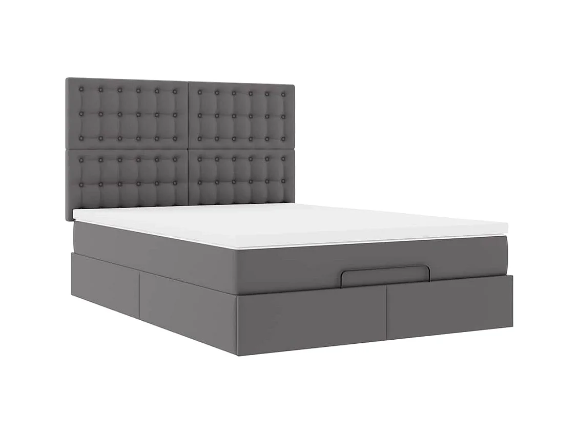 Cadre de lit ottoman avec matelas gris 140x200 cm similicuir