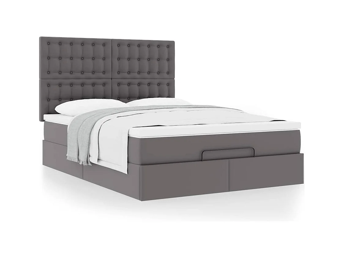 Cadre de lit ottoman avec matelas gris 140x200 cm similicuir