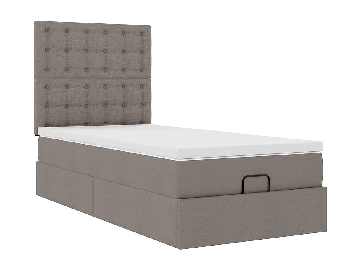 Cadre de lit ottoman avec matelas taupe 80x200 cm tissu