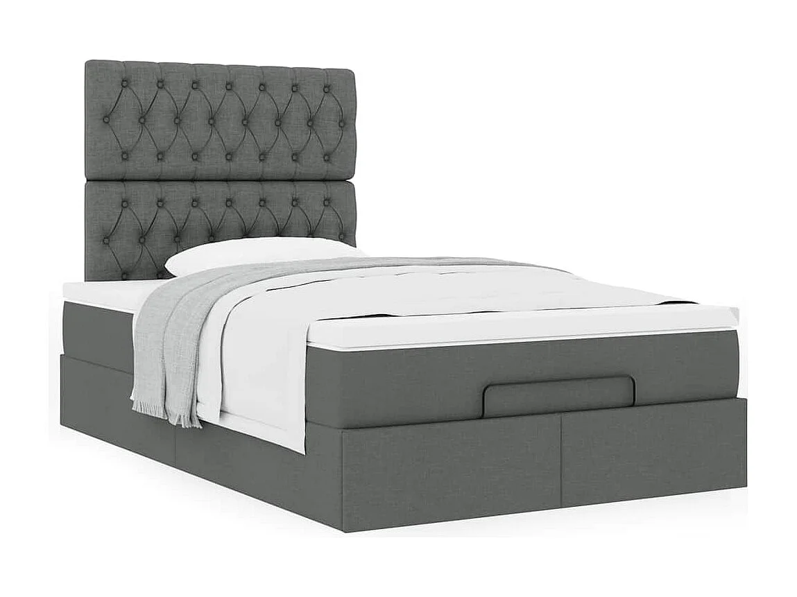 Cadre de lit ottoman avec matelas gris foncé 120x200cm tissu