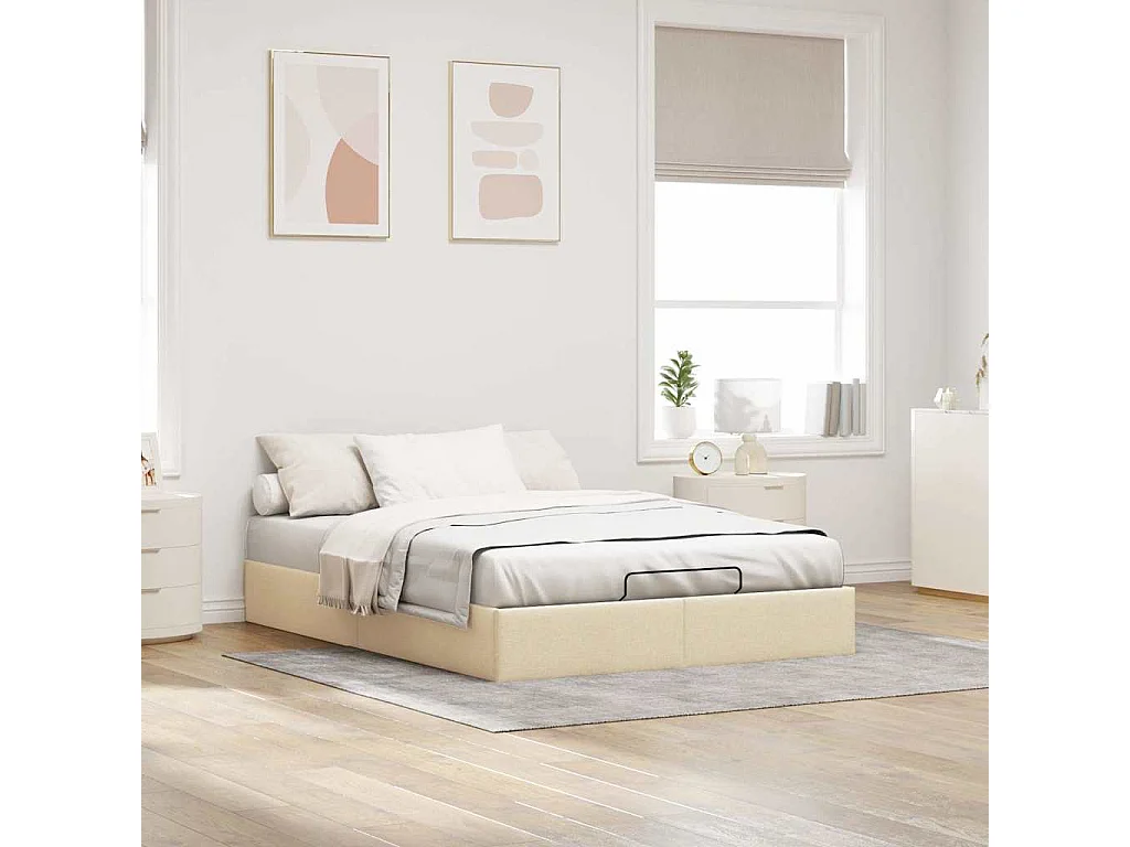 Estrutura cama otomana sem colchão 140x190 cm tecido cor creme