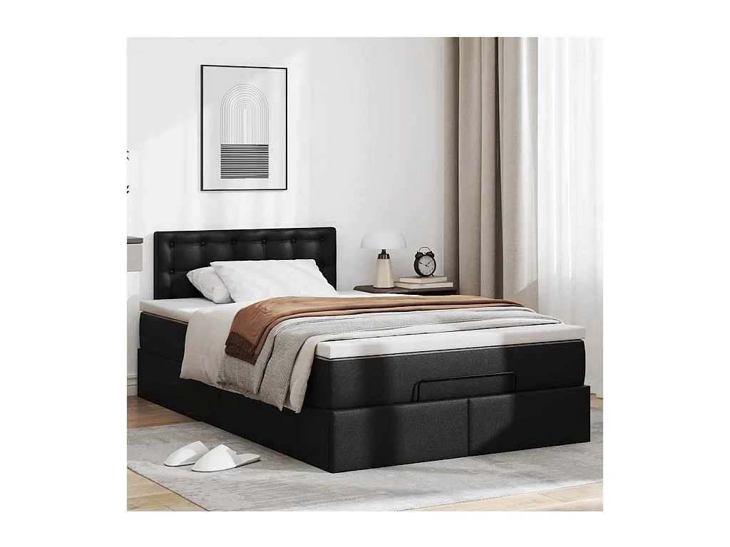 Cadre de lit ottoman avec matelas noir 120x200 cm similicuir