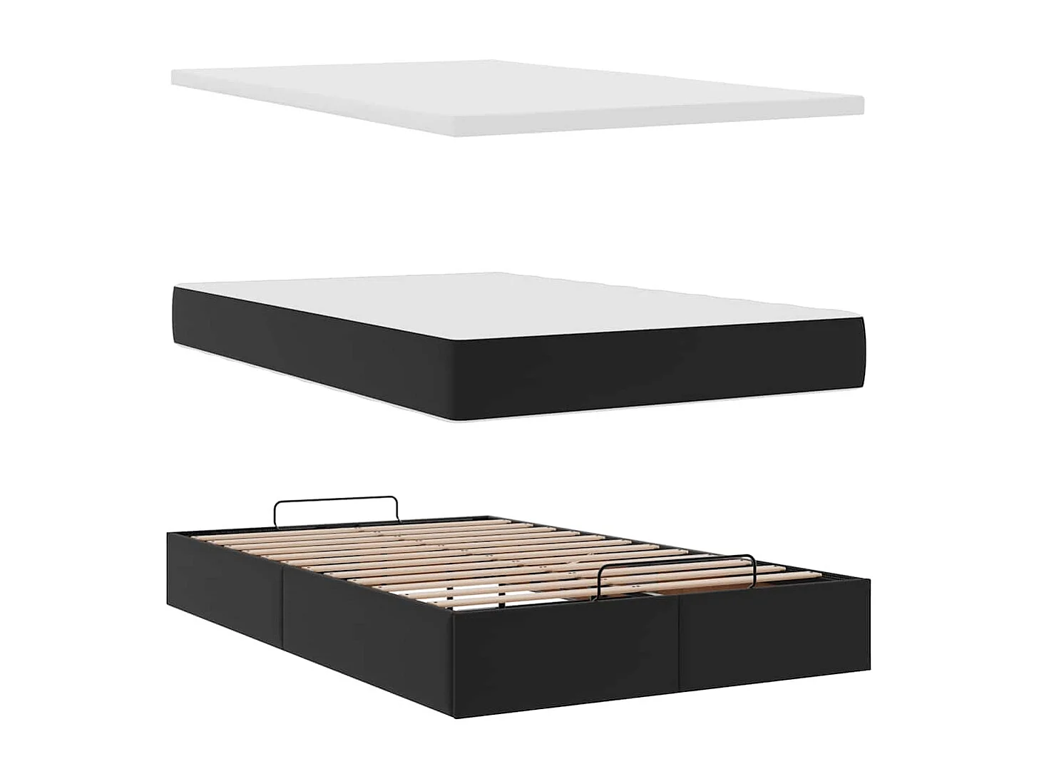 Cadre de lit ottoman avec matelas noir 120x200 cm similicuir