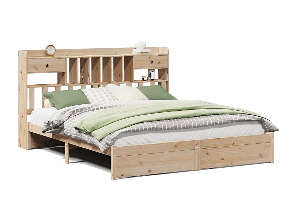 Cama con estantería sin colchón madera maciza de pino 180x200cm