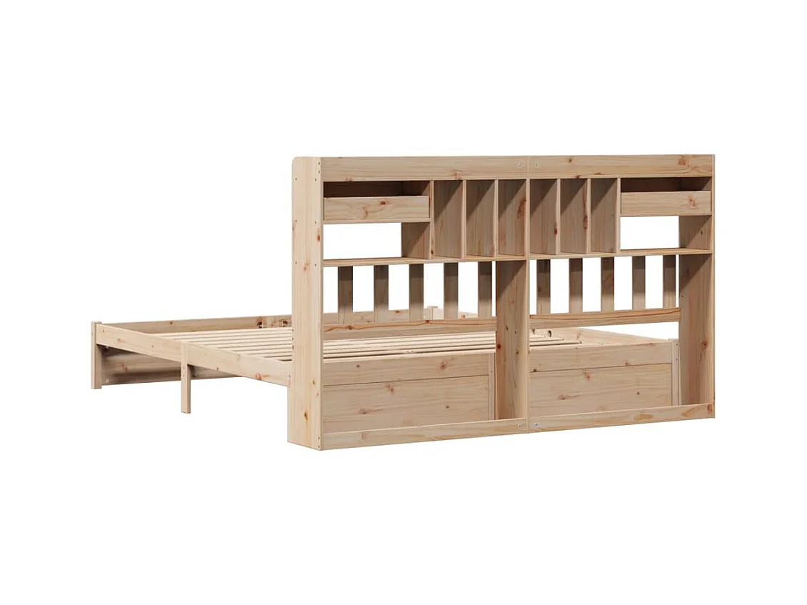 Lit bibliothèque sans matelas 180x200 cm bois massif de pin