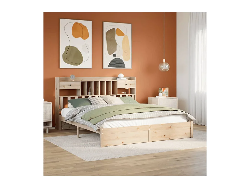 Lit bibliothèque sans matelas 180x200 cm bois massif de pin