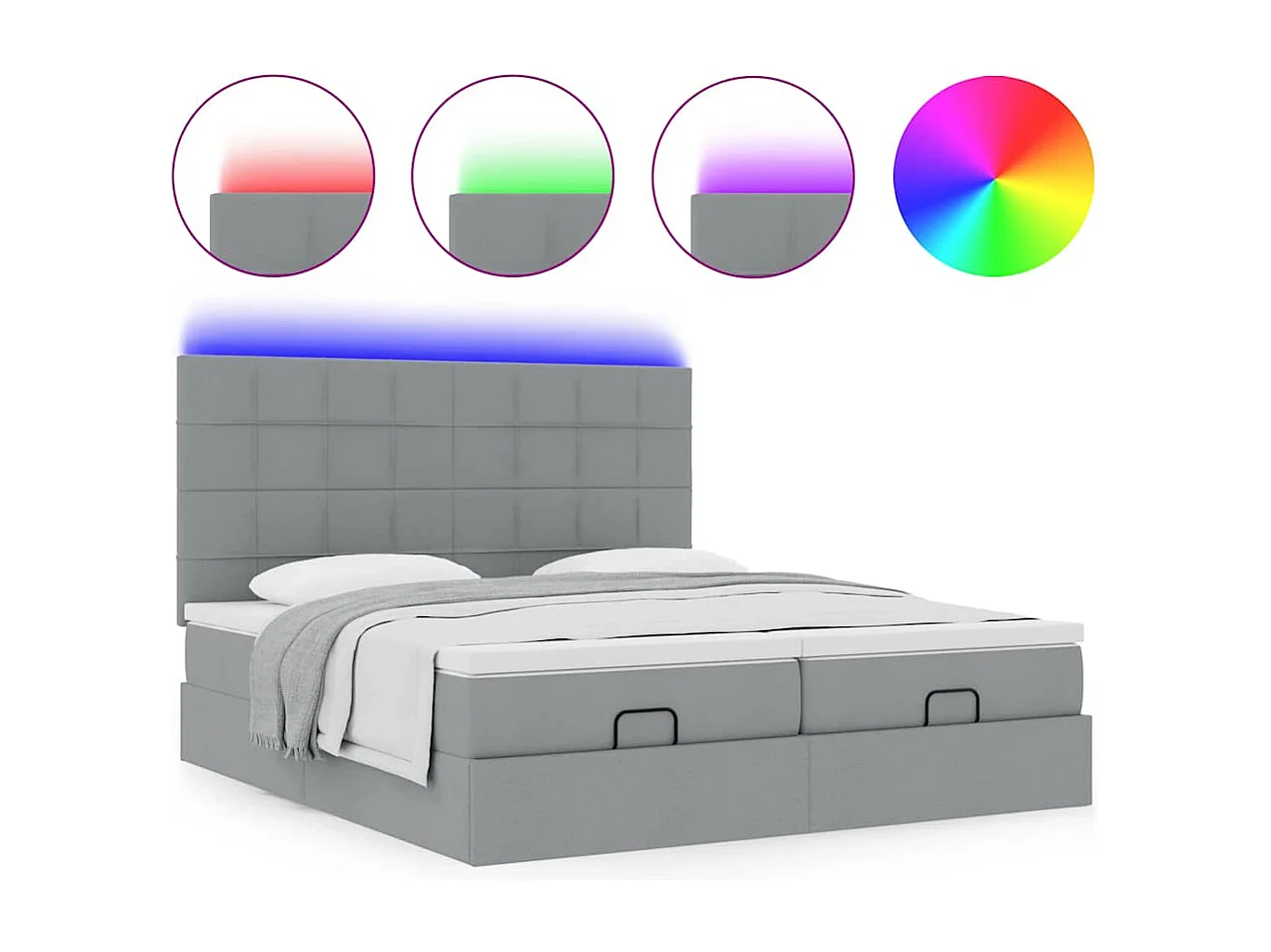 Estrutura de cama otomana com colchões tecido cinzento claro