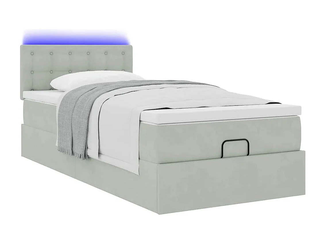 Ottoman bed met matras en LED's 90x200cm fluweel lichtgrijs