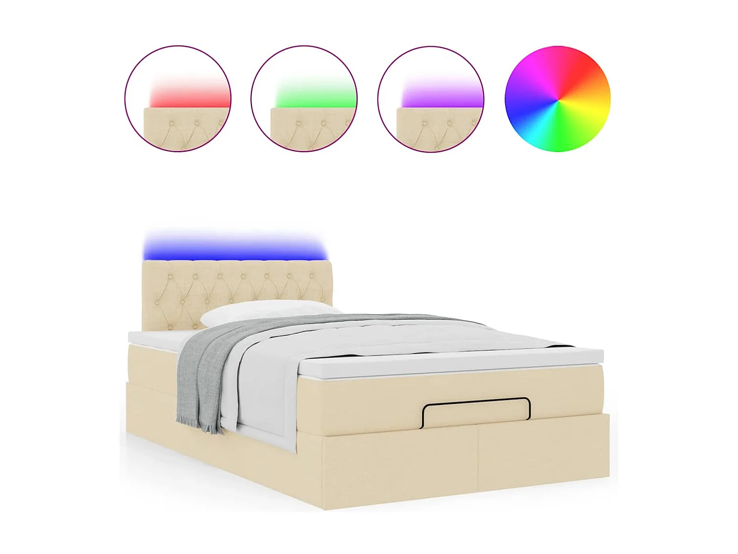 Cadre de lit ottoman avec matelas crème 120x200cm tissu