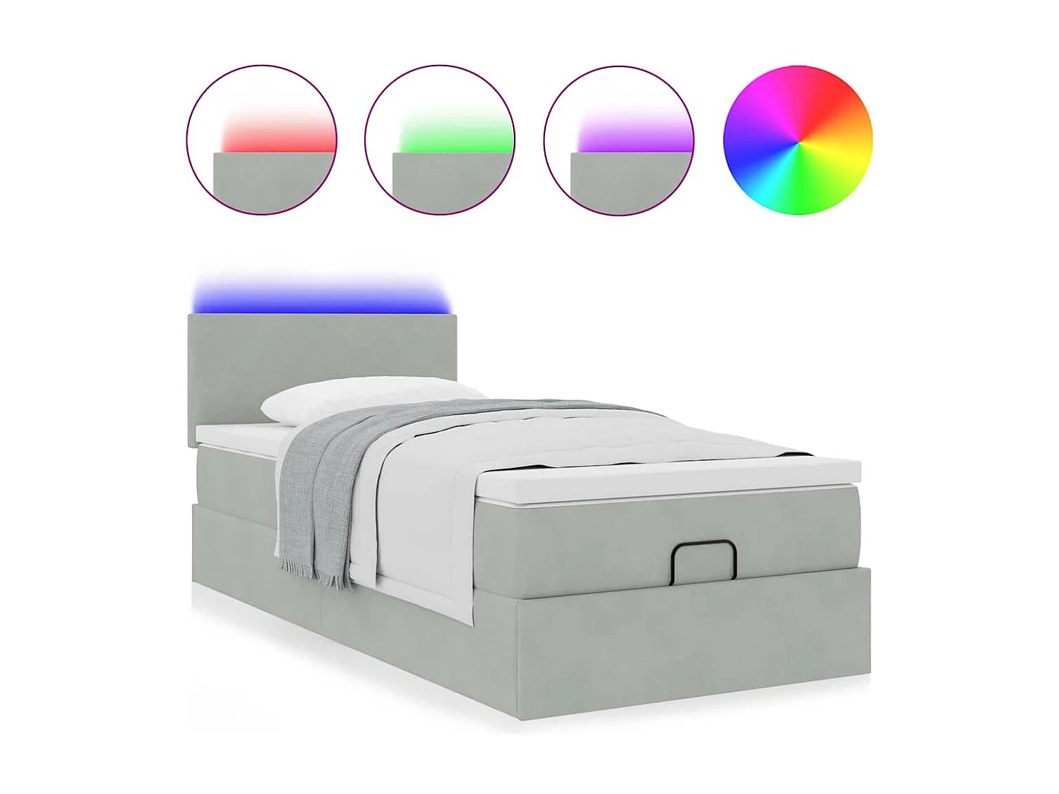 Ottoman bed met matras en LED's 80x200cm fluweel lichtgrijs