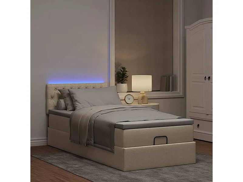 Cadre de lit ottoman avec matelas crème 80x200 cm tissu