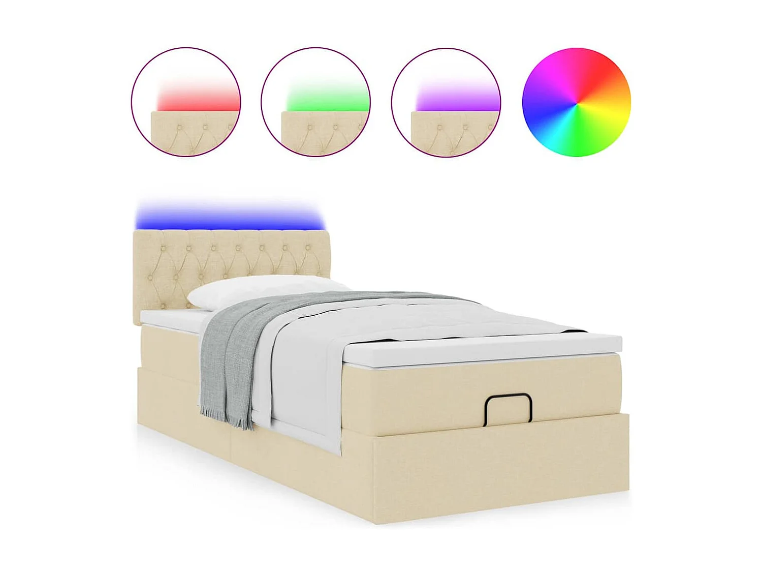 Cadre de lit ottoman avec matelas crème 80x200 cm tissu