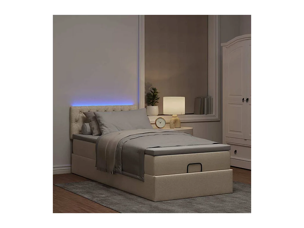 Estructura de cama otomana con colchón tela crema 80x200cm