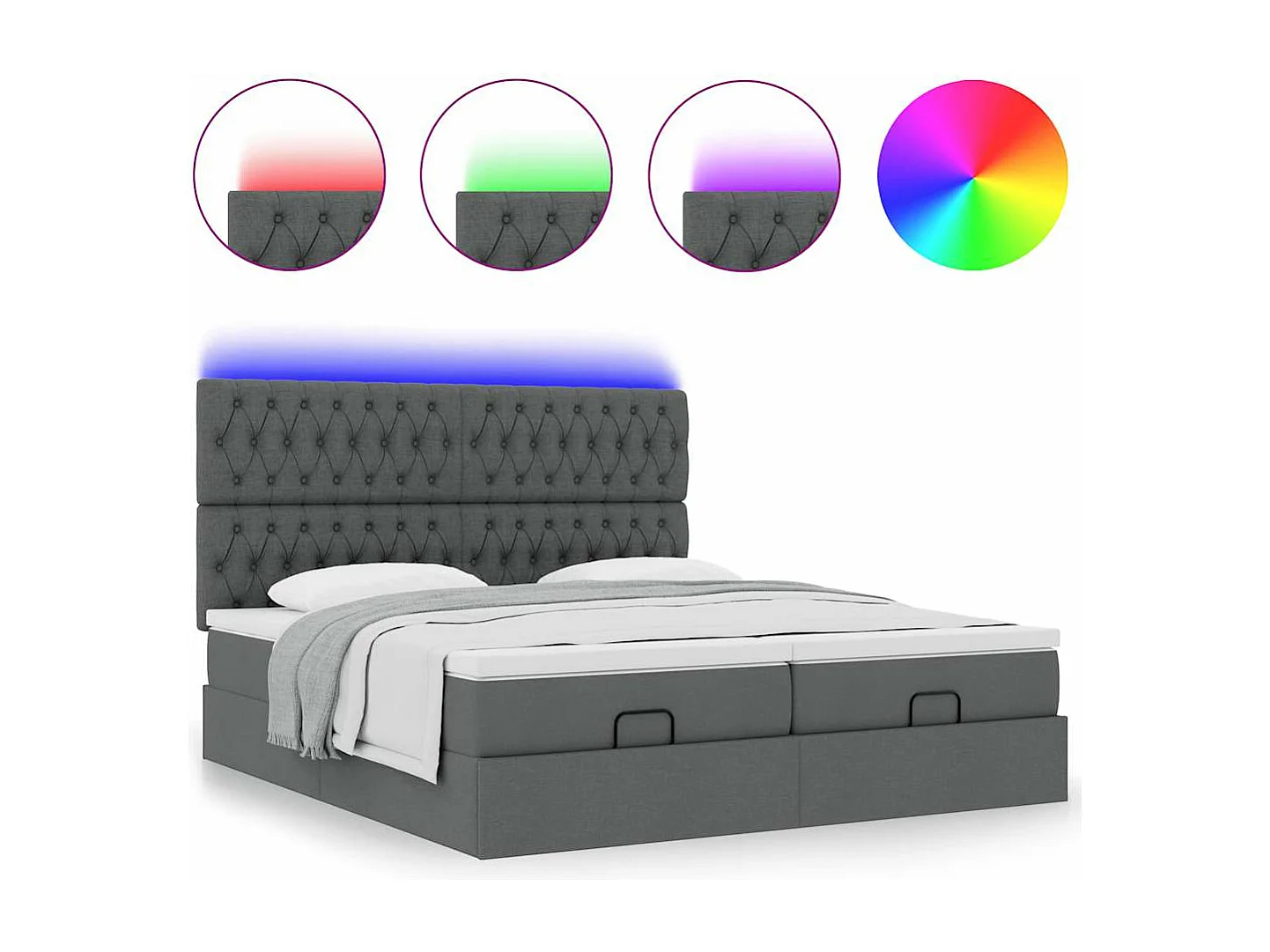 Cadre de lit ottoman avec matelas gris foncé 160x200cm tissu