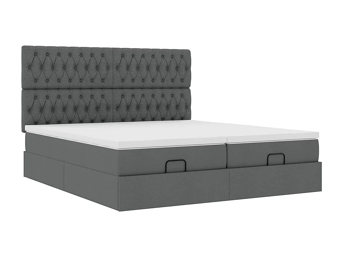 Cadre de lit ottoman avec matelas gris foncé 160x200cm tissu