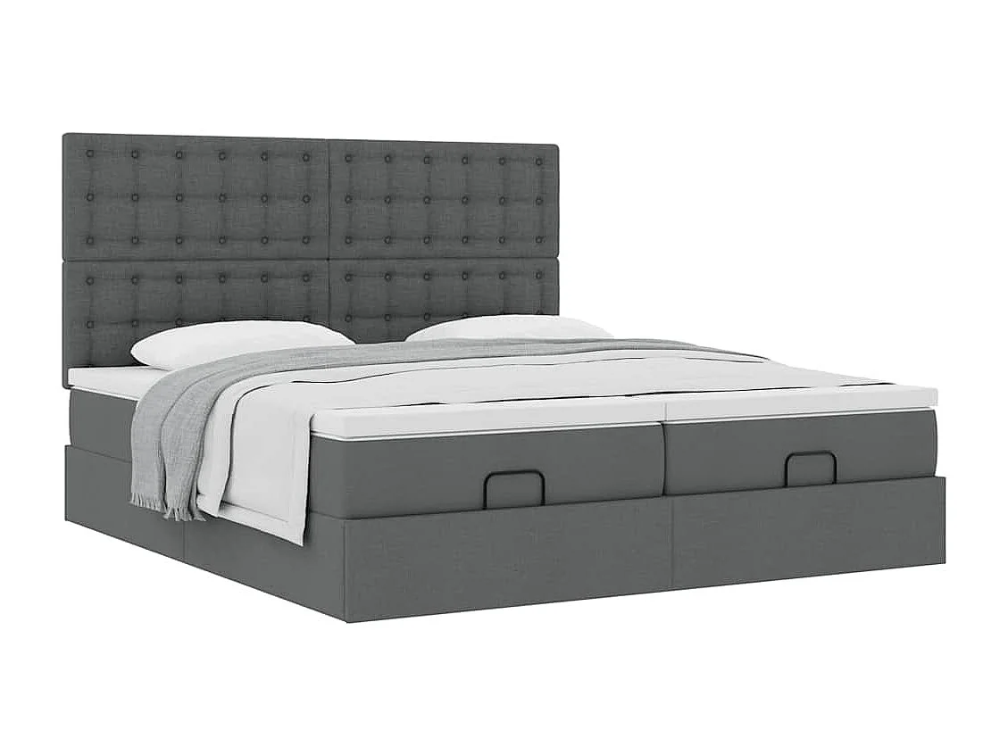 Cadre de lit ottoman avec matelas gris foncé 160x200cm tissu