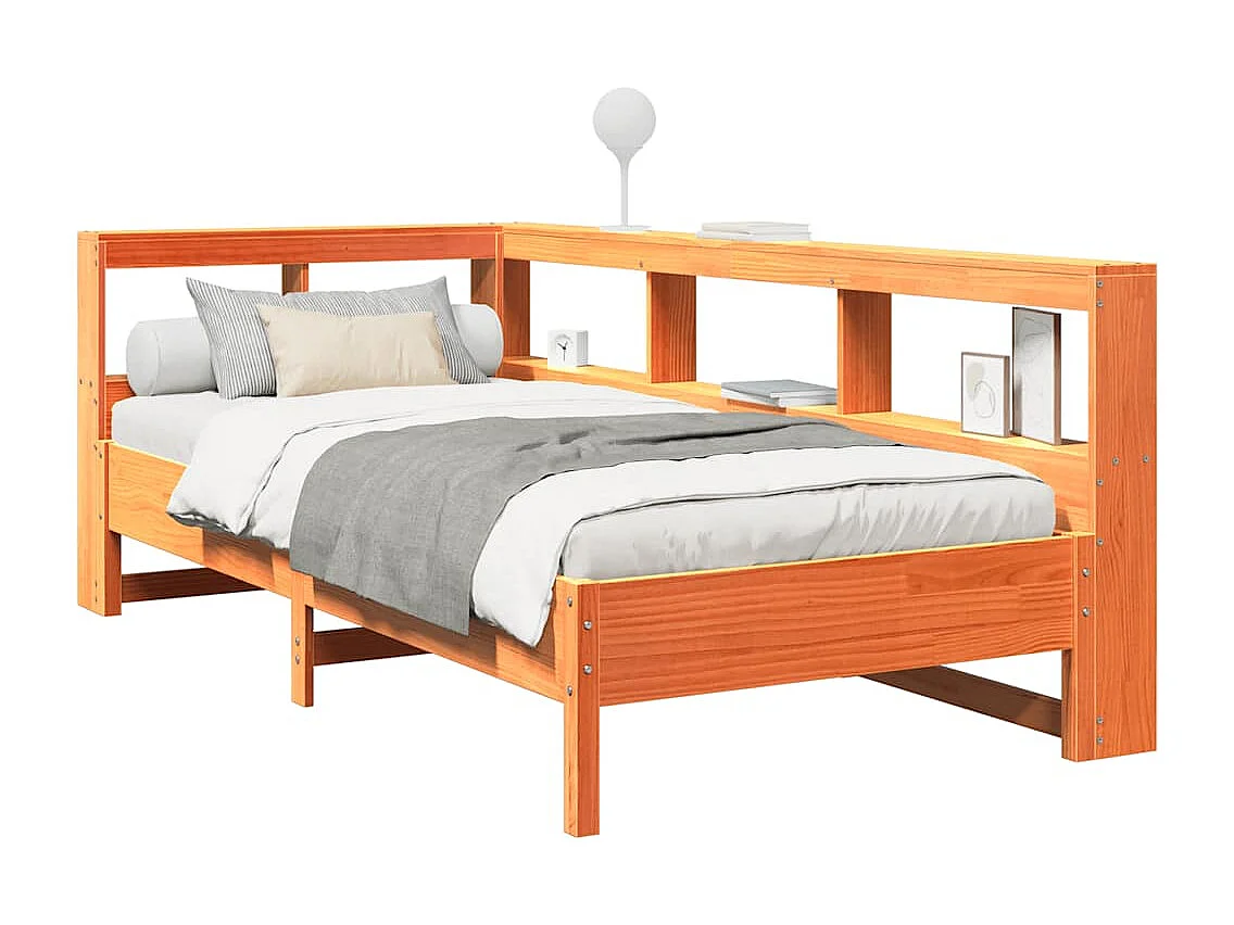 Lit bibliothèque sans matelas cire marron 100x200 cm pin massif