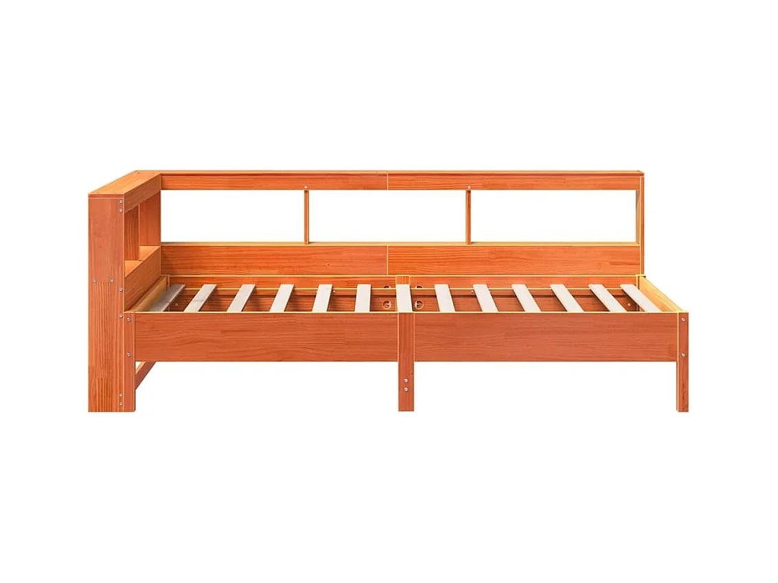 Lit bibliothèque sans matelas cire marron 100x200 cm pin massif
