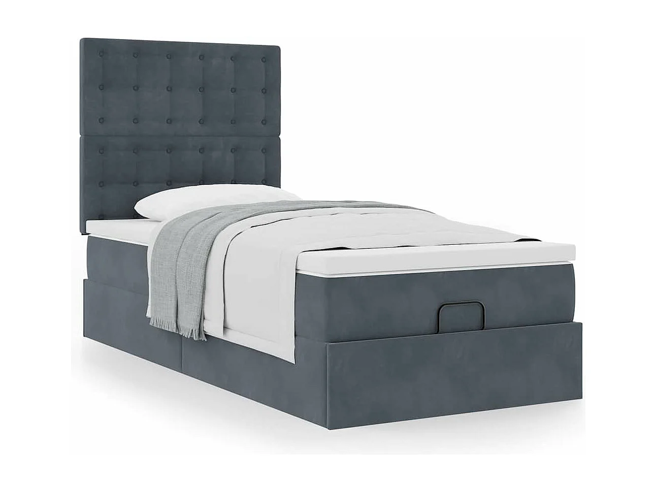 Cadre de lit ottoman avec matelas gris foncé 100x200 cm velours