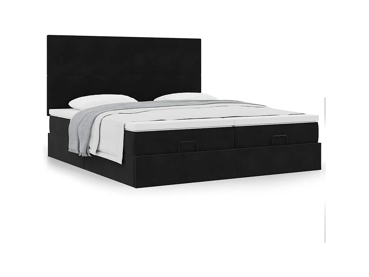Cadre de lit ottoman avec matelas noir 180x200cm velours