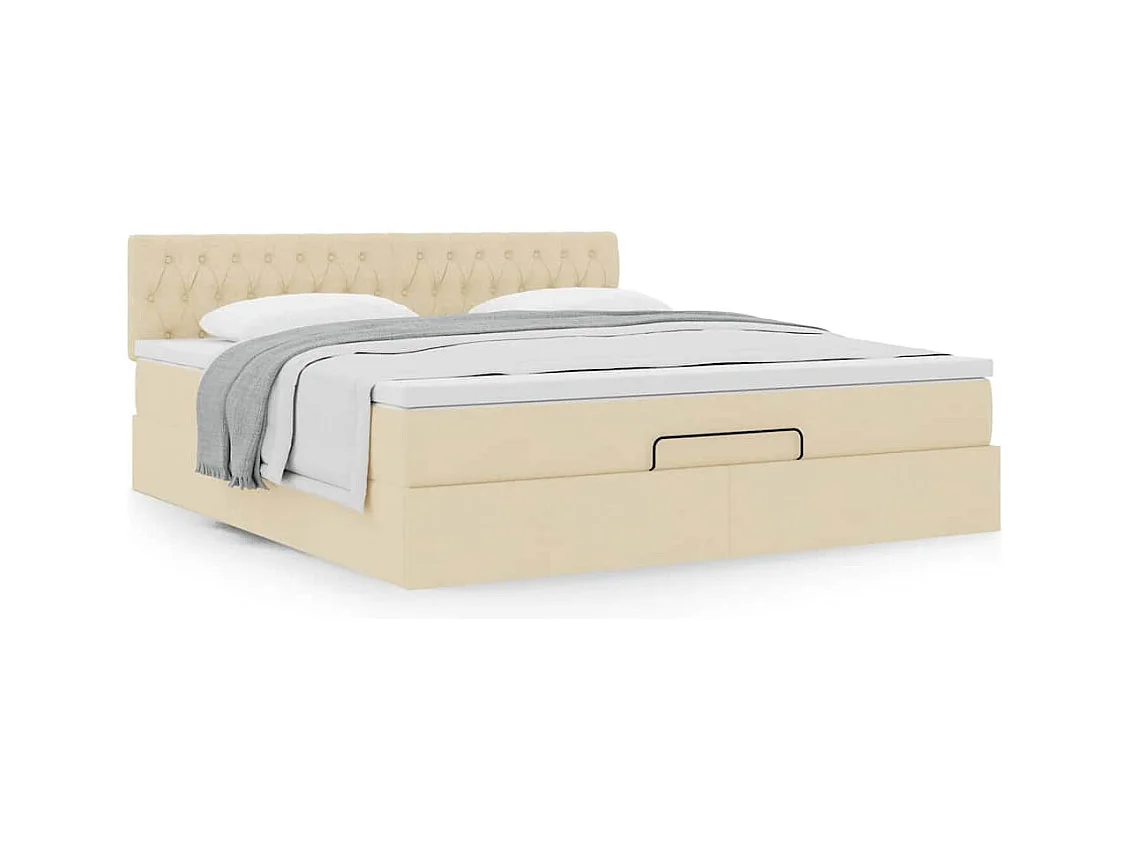 Cadre de lit ottoman avec matelas crème 180x200 cm tissu