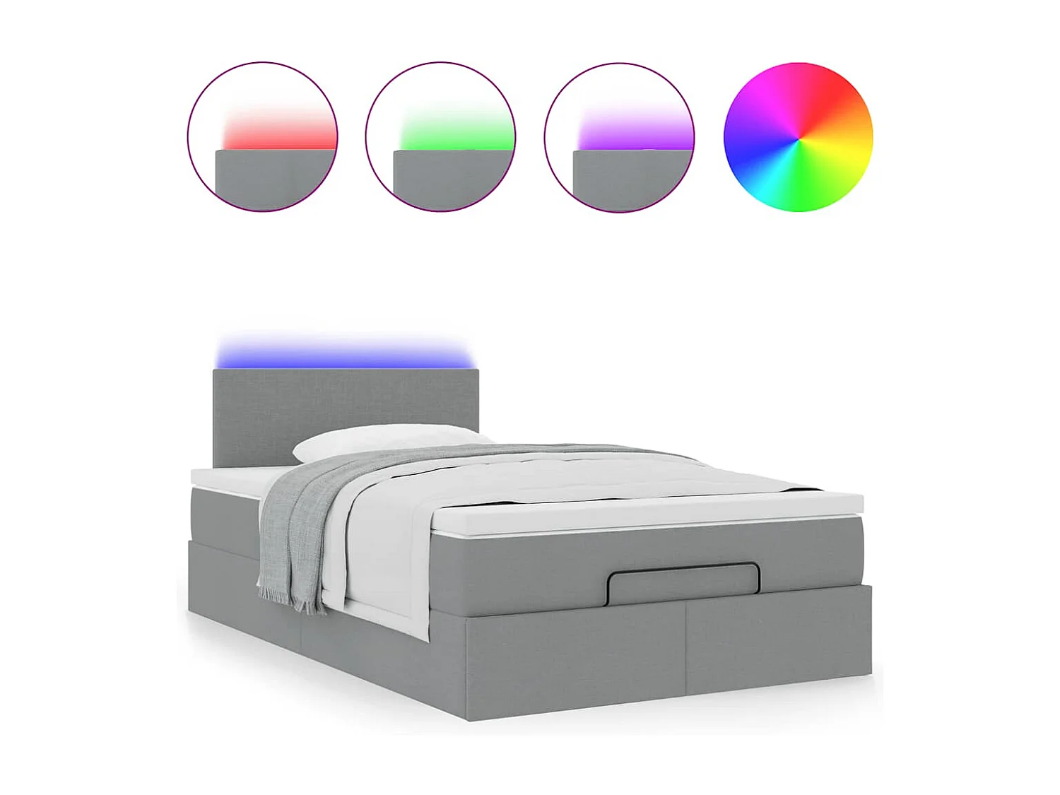 Lit ottoman avec matelas gris clair 120x190 cm tissu