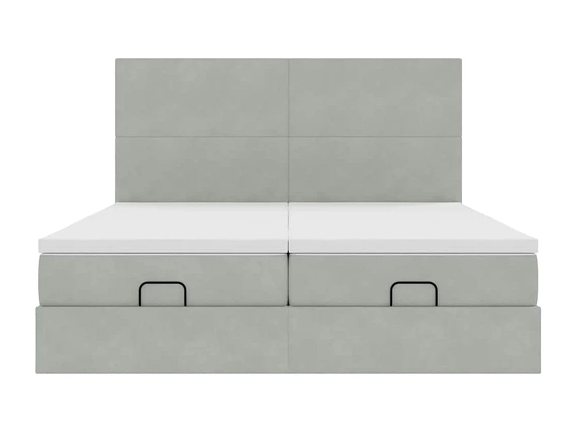 Cadre de lit ottoman et matelas gris clair 180x200cm velours
