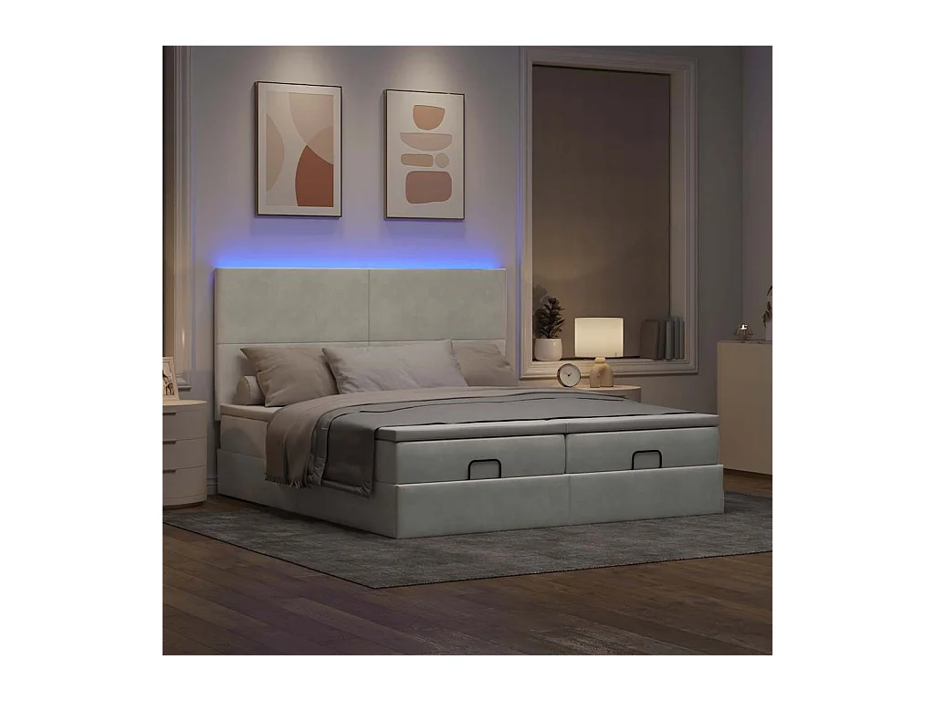 Cadre de lit ottoman et matelas gris clair 180x200cm velours