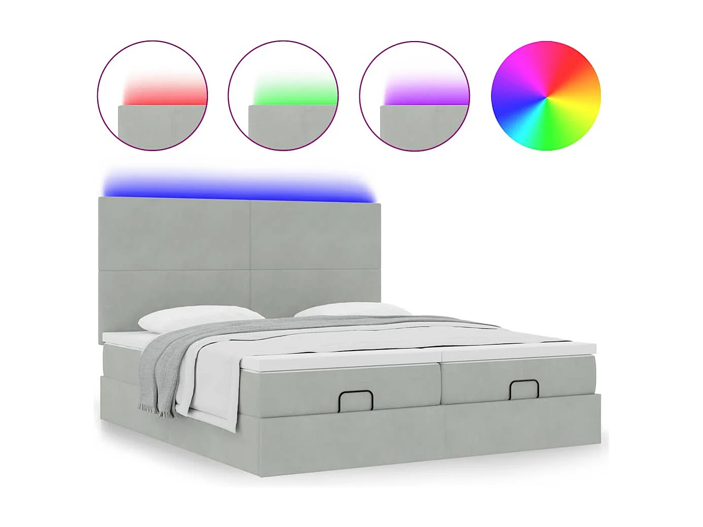 Cadre de lit ottoman et matelas gris clair 180x200cm velours