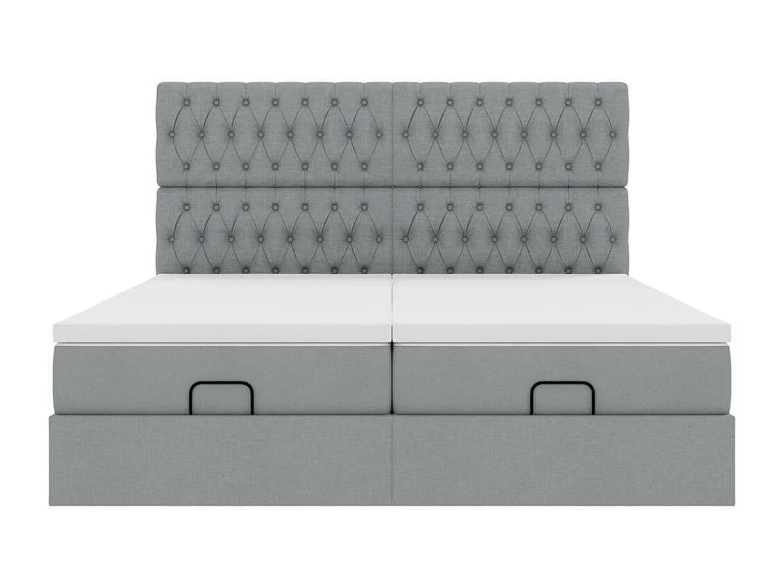 Cadre de lit ottoman et matelas gris clair 200x200cm tissu