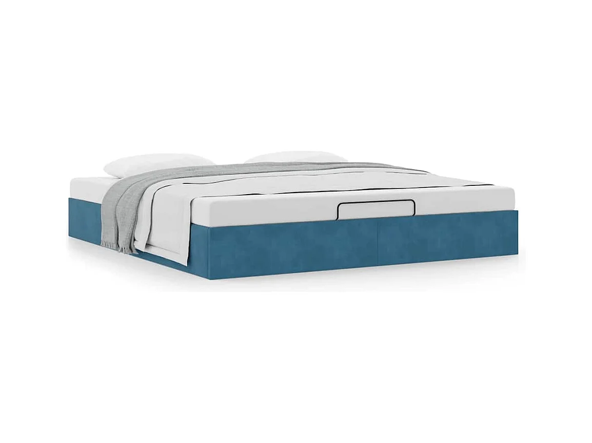 Cadre de lit ottoman sans matelas bleu foncé 160x200 cm velours