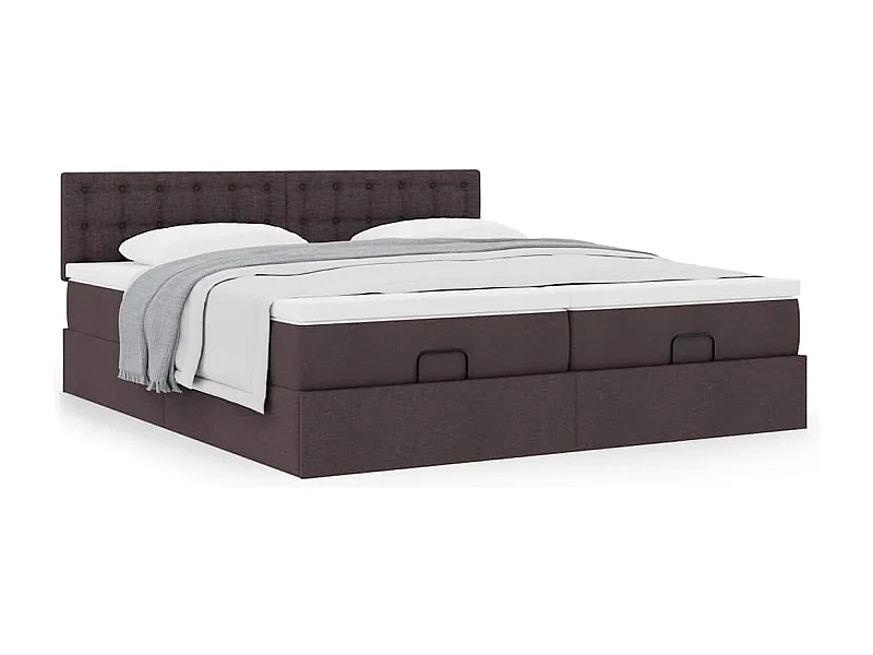 Cadre de lit ottoman avec matelas marron foncé 200x200 cm tissu